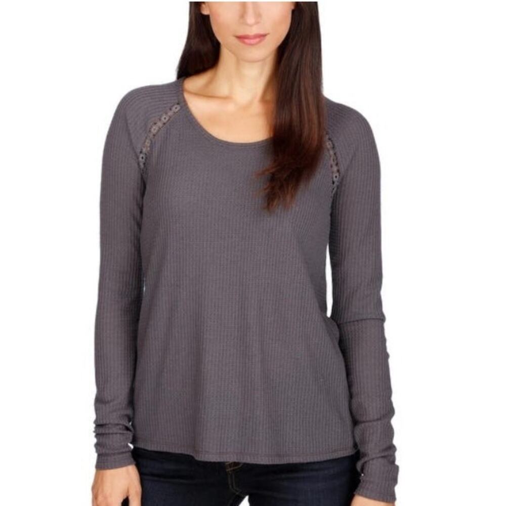 Lucky Brand dark gray waffle thermal lace top